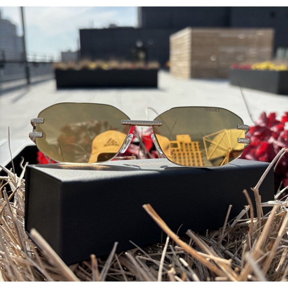 Versace VE2274 10027P Gold/Brown Mirror Gold Oval Women Sunglasses Authentic